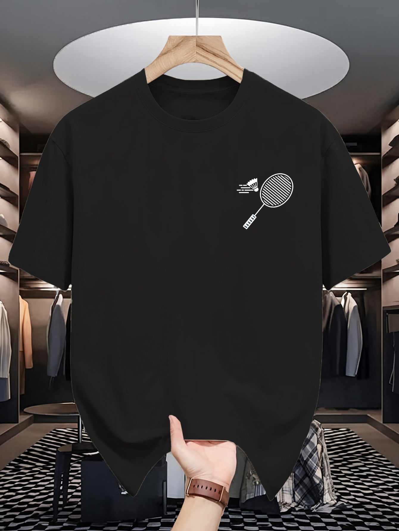 Badminton Shuttlecock - Mens Crew Neck T Shirt Minimal