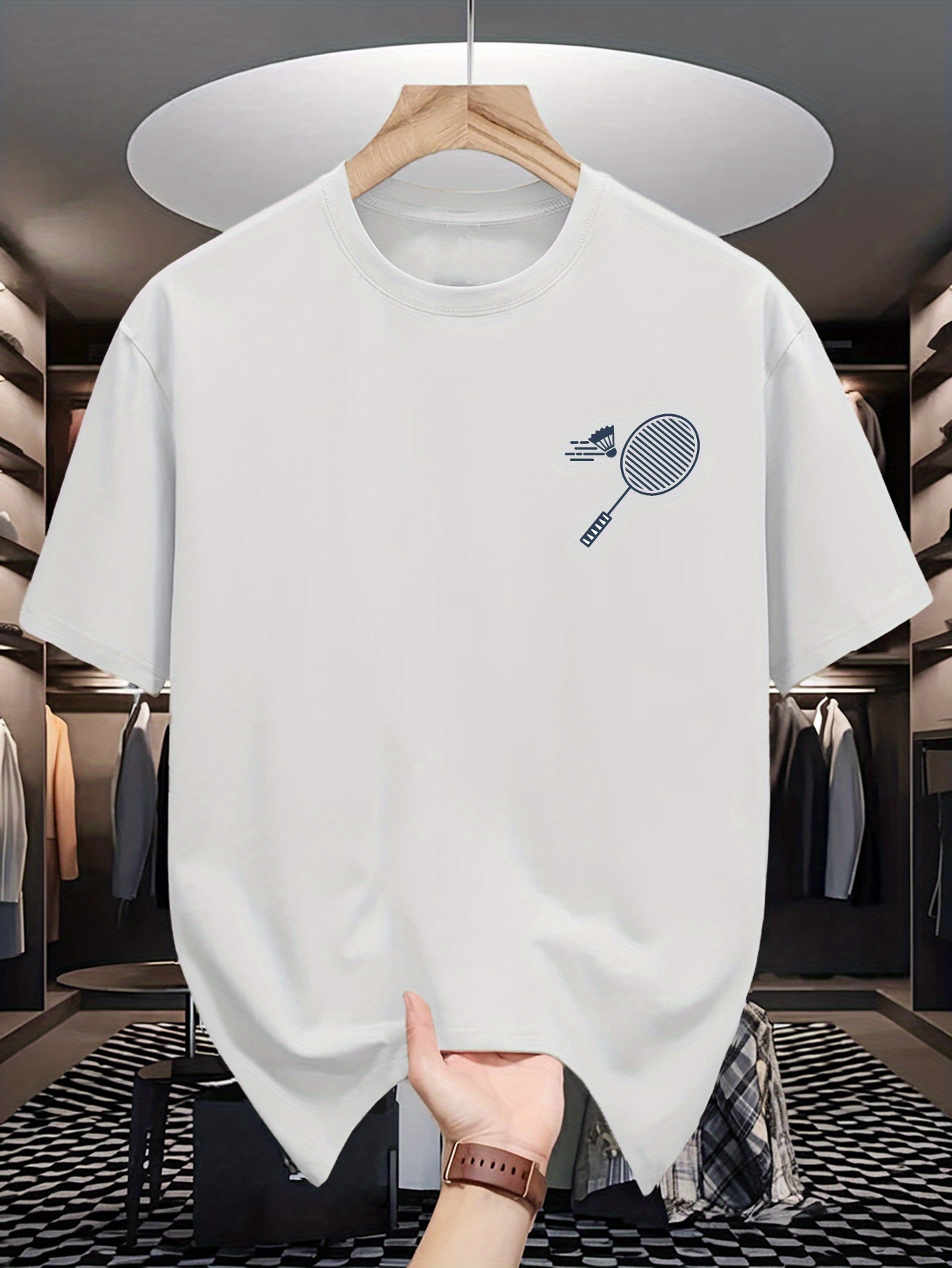Mens Crew Neck T Shirt Minimal - огляд і ціна Badminton Shuttlecock